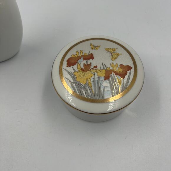 Vintage Chokin Iris Butterfly Fine China Porcelain Trinket Dish Vase Japan Made - Picture 12 of 12